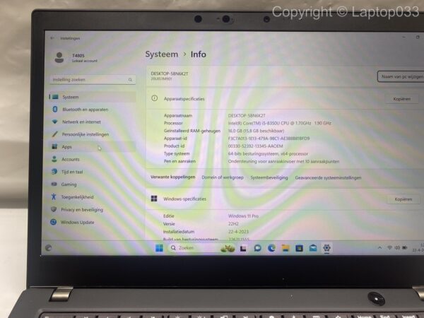 Lenovo Thinkpad T480s i5 8350U 16GB 512GB SSD Win 11 Pro - Afbeelding 9