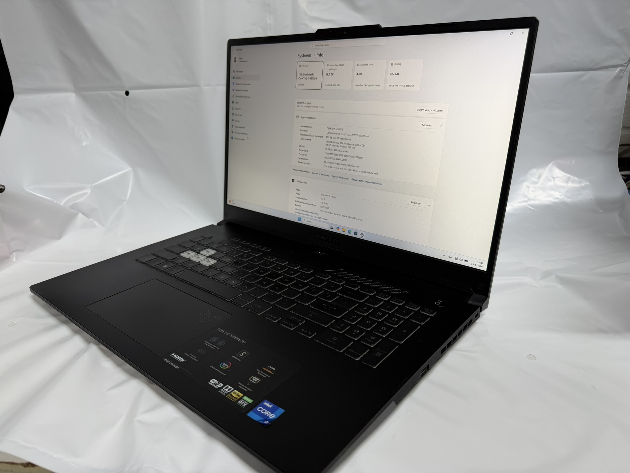 ASUS TUF Gaming F17 FX707ZC i7-12700H 16GB RTX3050 512GB SSD 17.3 FHD 144Hz W11Home - Afbeelding 3
