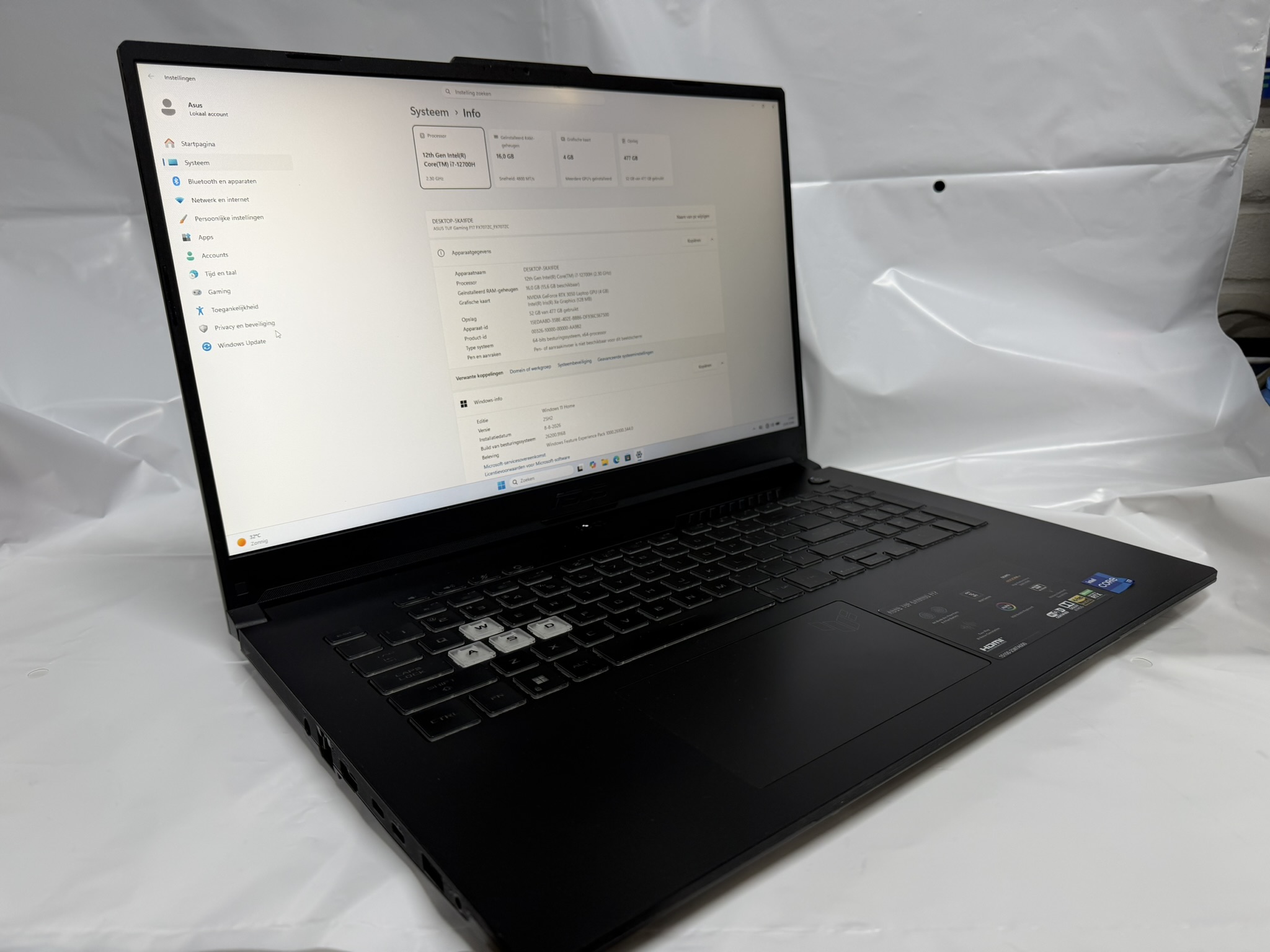 ASUS TUF Gaming F17 FX707ZC i7-12700H 16GB RTX3050 512GB SSD 17.3 FHD 144Hz W11Home - Afbeelding 4